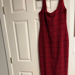 Pilcro Red Checkered Midi Dress